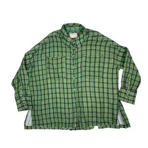 Free People Green Flannel Gauze Cardiff Plaid Button Up Medium